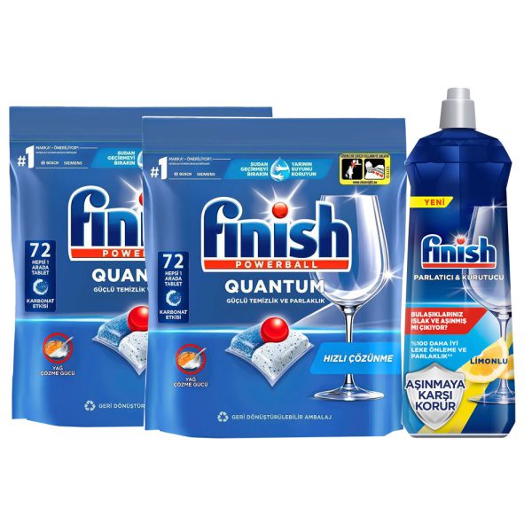 پک دو عددی قرص ماشین ظرفشویی فینیش کوانتوم 72 عددی همراه جلا دهنده ظرفشویی 800 میل