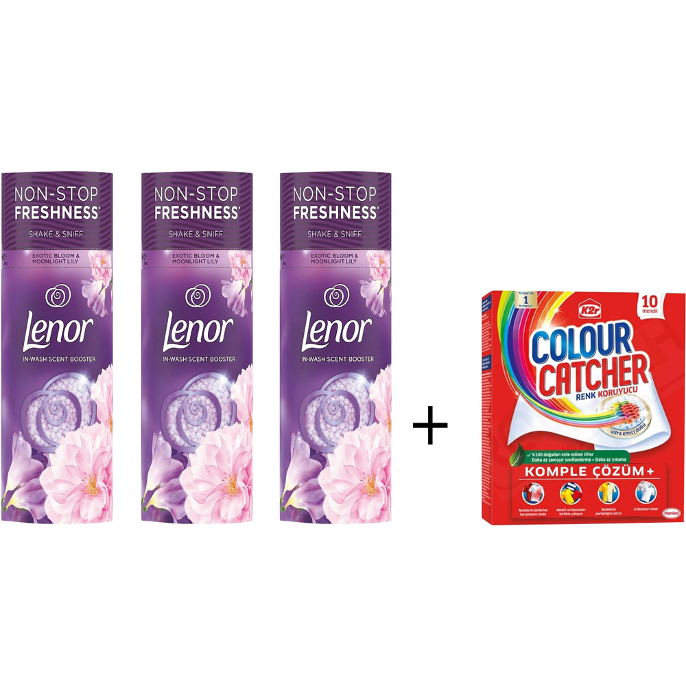 پک سه عددی خوشبو کننده لباس لنور کاغذی بنفش وزن 155 گرمی + دستمال رنگ گیر لباس هدیه