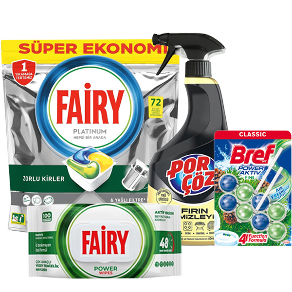 قرص ماشین ظرفشویی فیری 72 عددی همراه پک شوینده(اسپری پورجوز ,دستمال فیری ,برف 8 عددی)